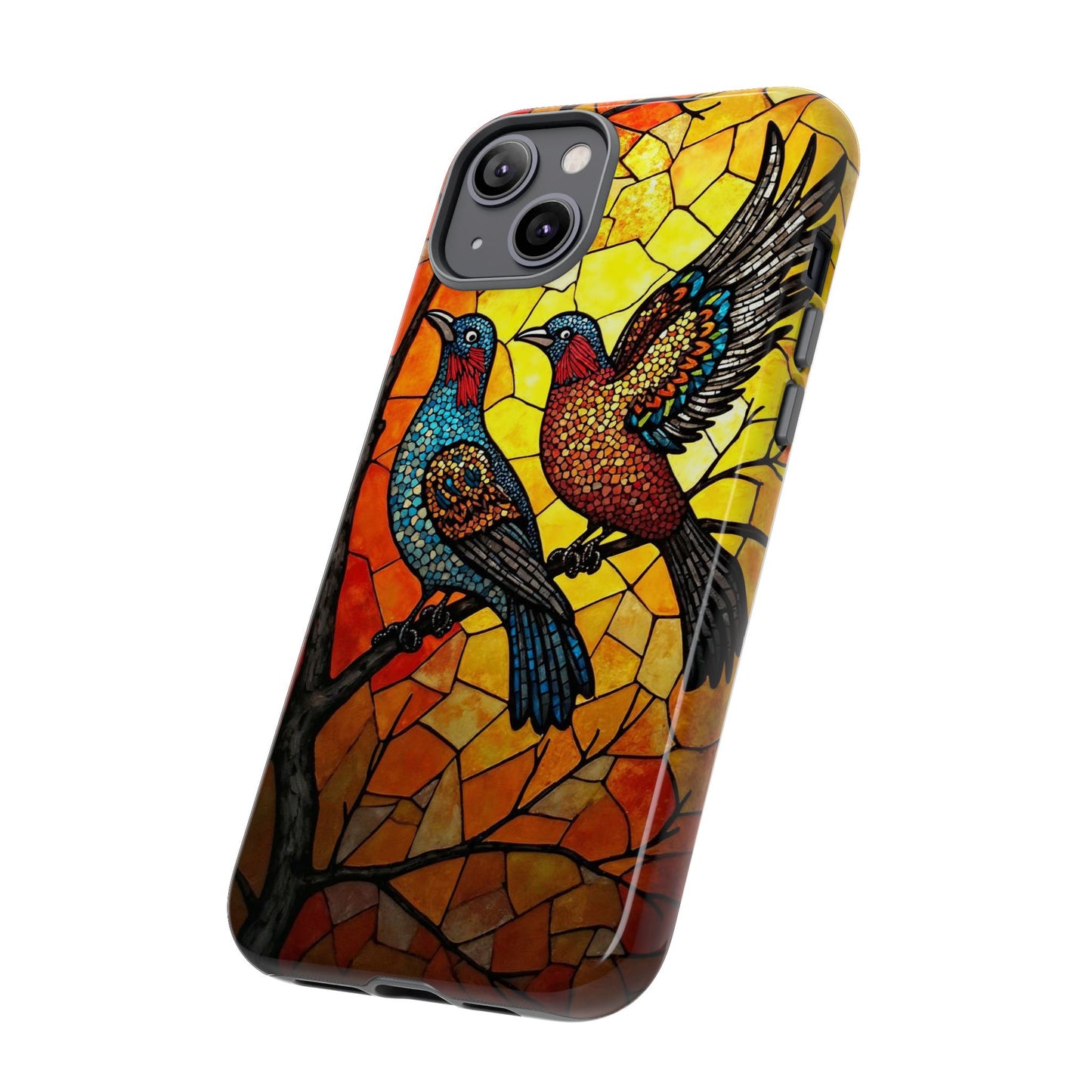Vibrant Hummingbirds with Stained Glass Charm
