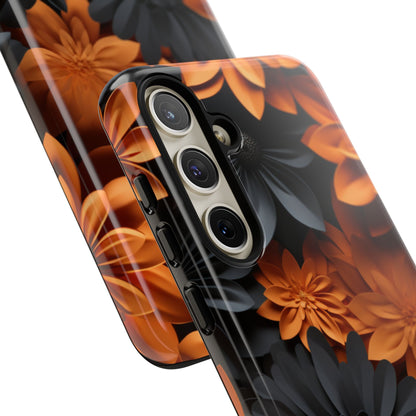 Orange & Black 3D Floral Mobile Case