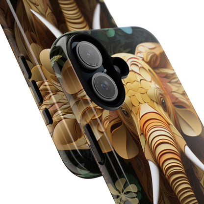Golden Jungle Elephant Mobile Cover – Intricate Paper Art Design