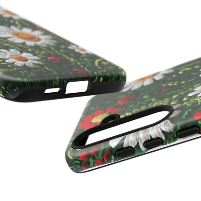 Intricate Embroidered Fabric Featuring Daisies And Ladybugs phone case design