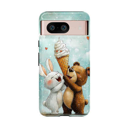 Bear & Bunny Ice Cream Delight - Cute Anime Phone Case for iPhone, Samsung, Google Pixel