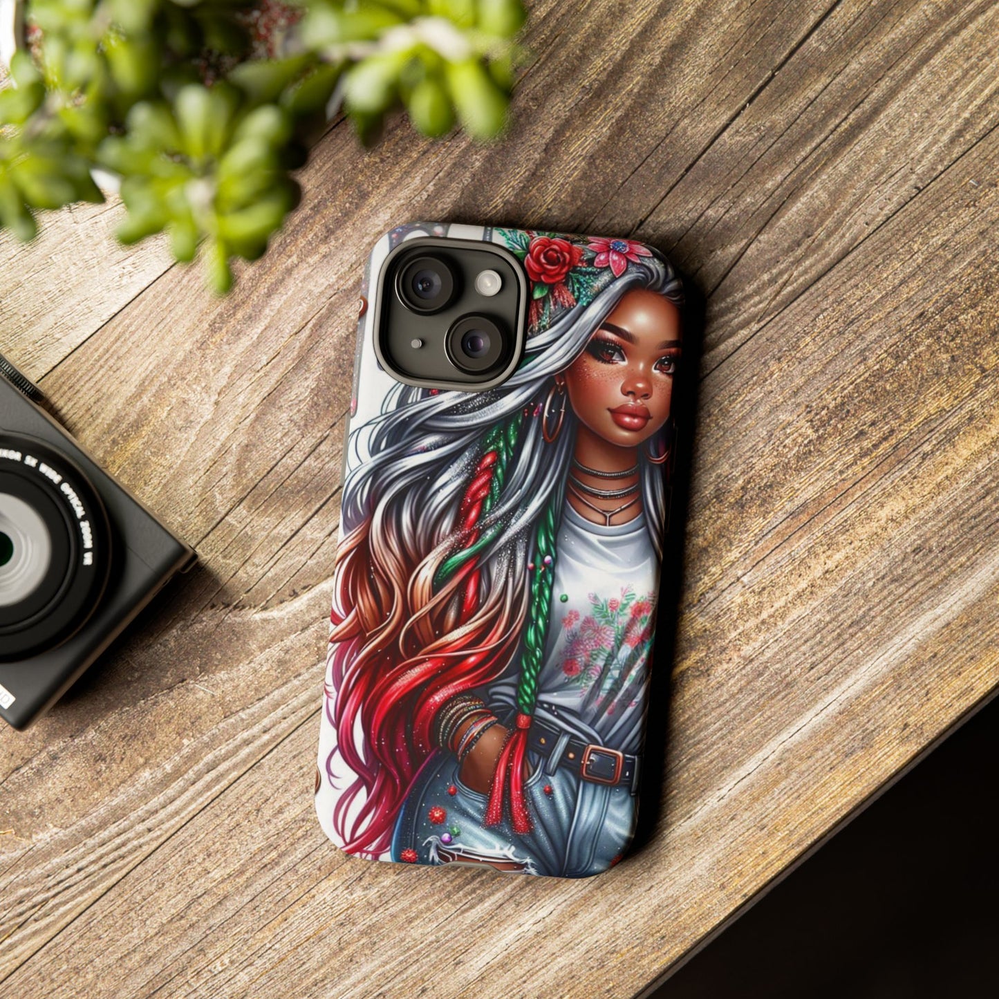 Festive Boho Queen – Holiday Glow & Candy Cane Braids Mobile Cover