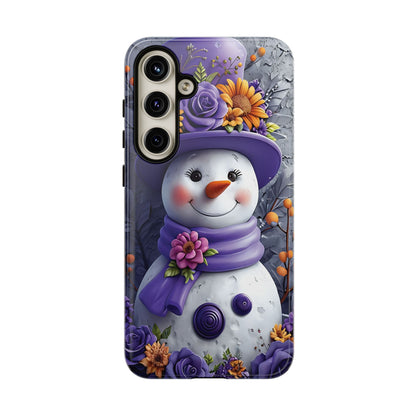 Cheerful Snowman With Colorful Floral Hat And Scarf phone case design