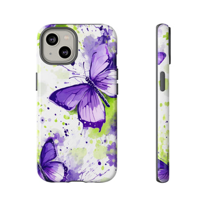 Vibrant Purple Butterfly Splash Mobile Cover – Artistic Green & Violet Aesthetic