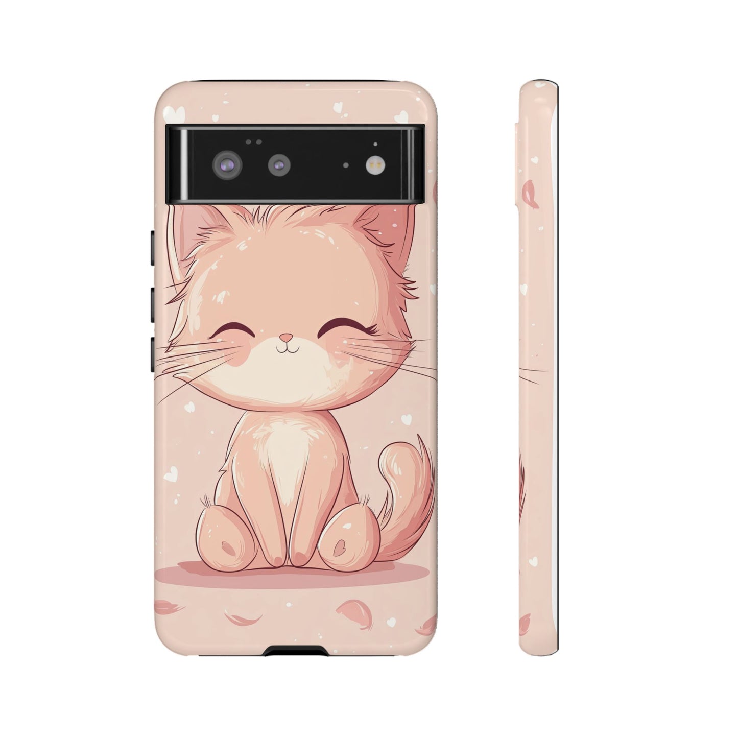 Kawaii Blush Kitty – Chibi Anime Cat Phone Case for iPhone, Samsung & Pixel