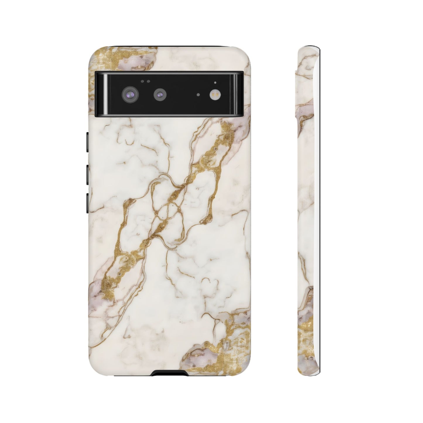 Elegant White and Gold Marble Case Design