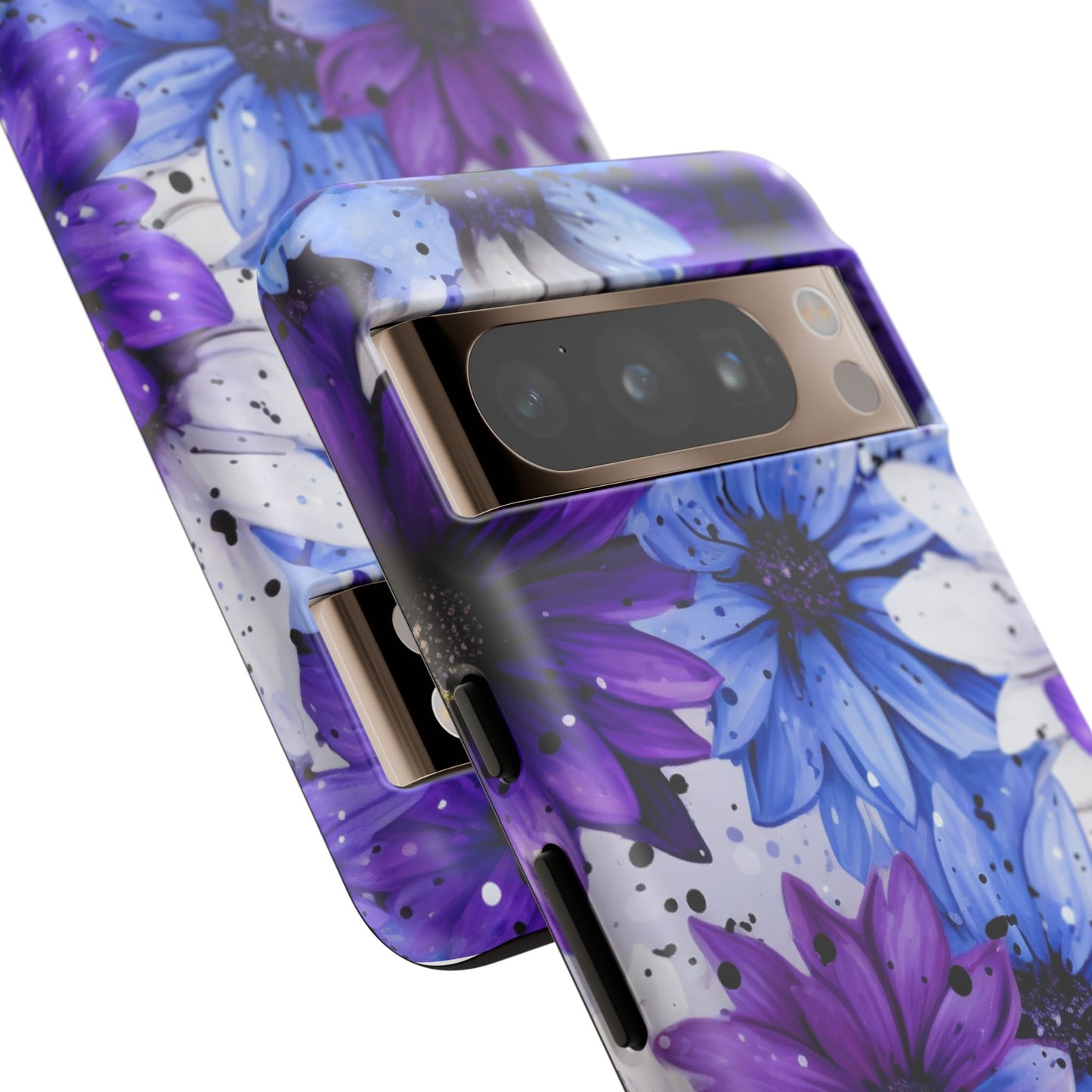 Blue & Purple Floral Splash Mobile Cover – Elegant Artistic Flowers