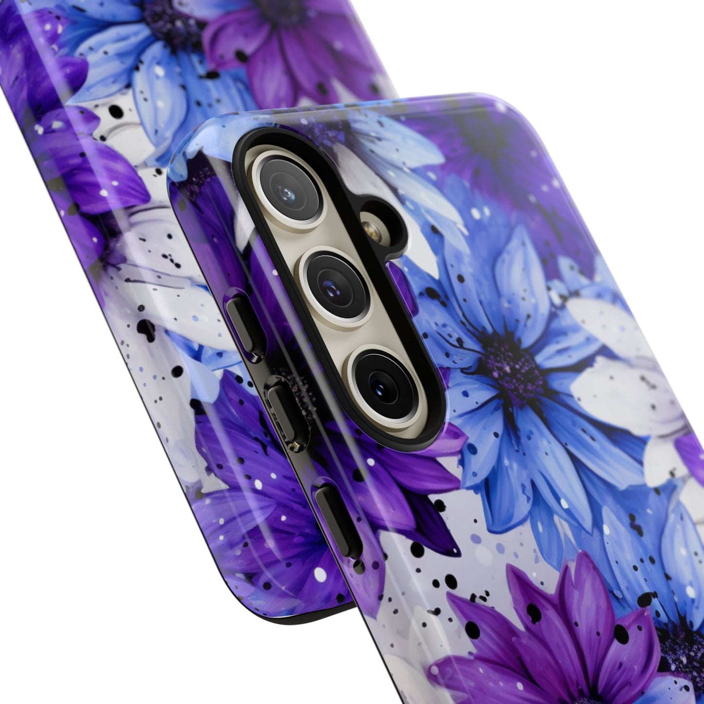 Blue & Purple Floral Splash Mobile Cover – Elegant Artistic Flowers