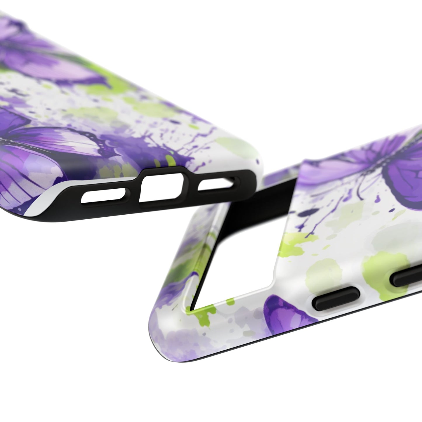 Vibrant Purple Butterfly Splash Mobile Cover – Artistic Green & Violet Aesthetic