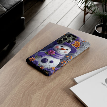 Cheerful Snowman With Colorful Floral Hat And Scarf phone case design