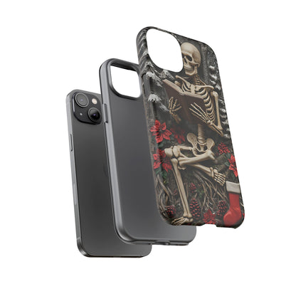 Surreal Relief Sculpture of Skeleton Reading Amidst Festive Decor phone case design