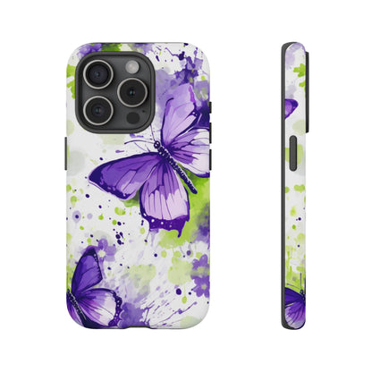 Vibrant Purple Butterfly Splash Mobile Cover – Artistic Green & Violet Aesthetic