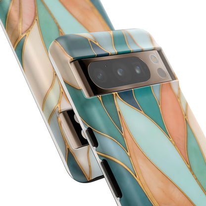 Geometric Leaves: Teal, Peach, and Gold Harmony