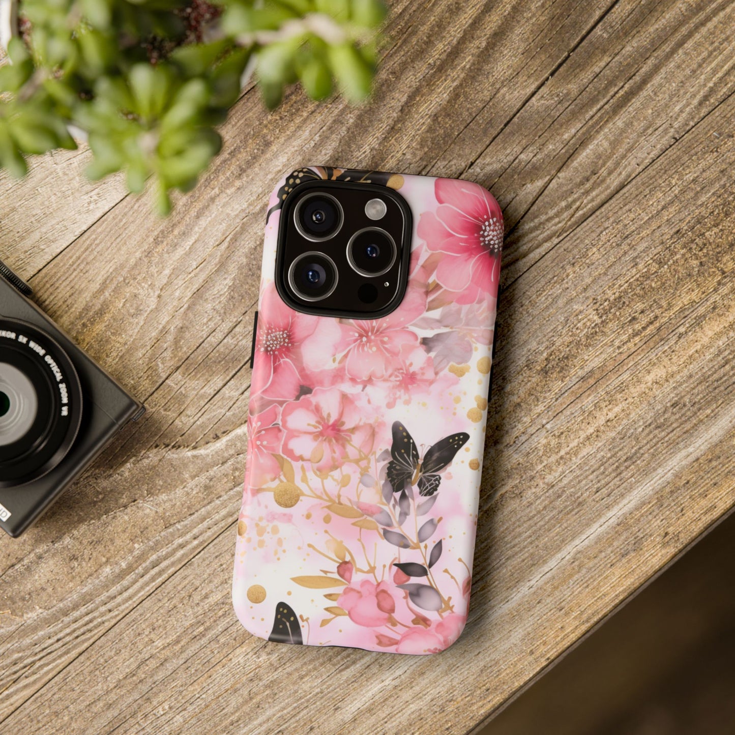 Pink Blossom & Gold Butterfly Mobile Case