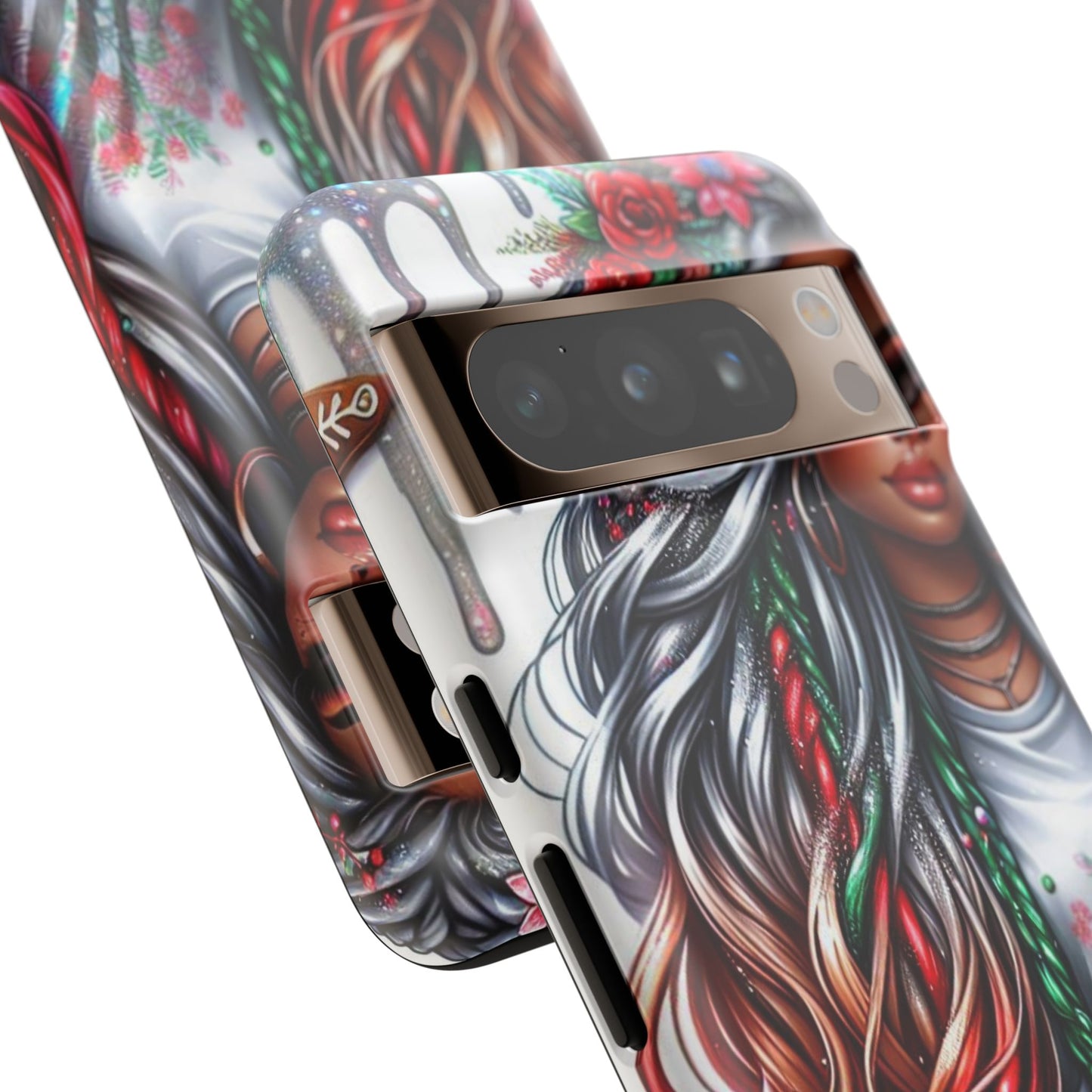 Festive Boho Queen – Holiday Glow & Candy Cane Braids Mobile Cover