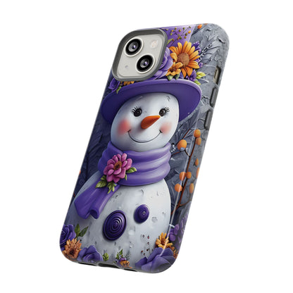 Cheerful Snowman With Colorful Floral Hat And Scarf phone case design