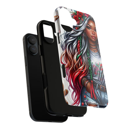 Festive Boho Queen – Holiday Glow & Candy Cane Braids Mobile Cover