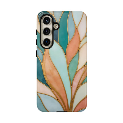 Geometric Leaves: Teal, Peach, and Gold Harmony