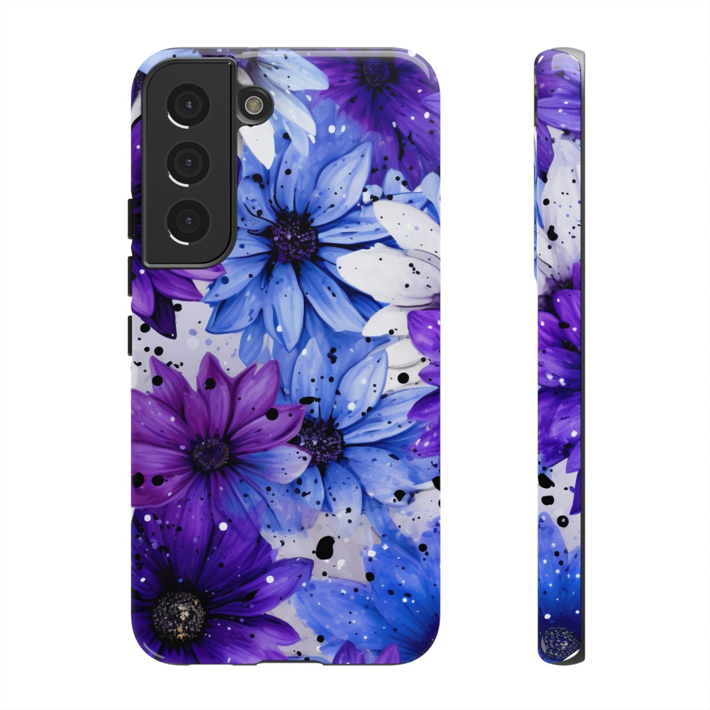 Blue & Purple Floral Splash Mobile Cover – Elegant Artistic Flowers