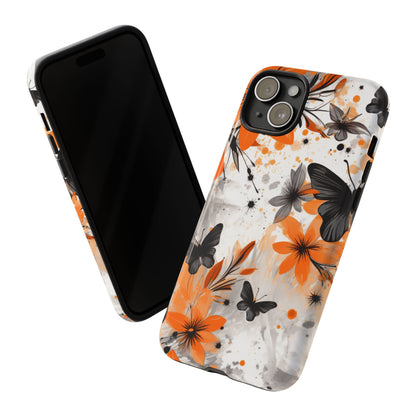 Bold Butterfly & Floral Splash Mobile Cover – Black & Orange Aesthetic