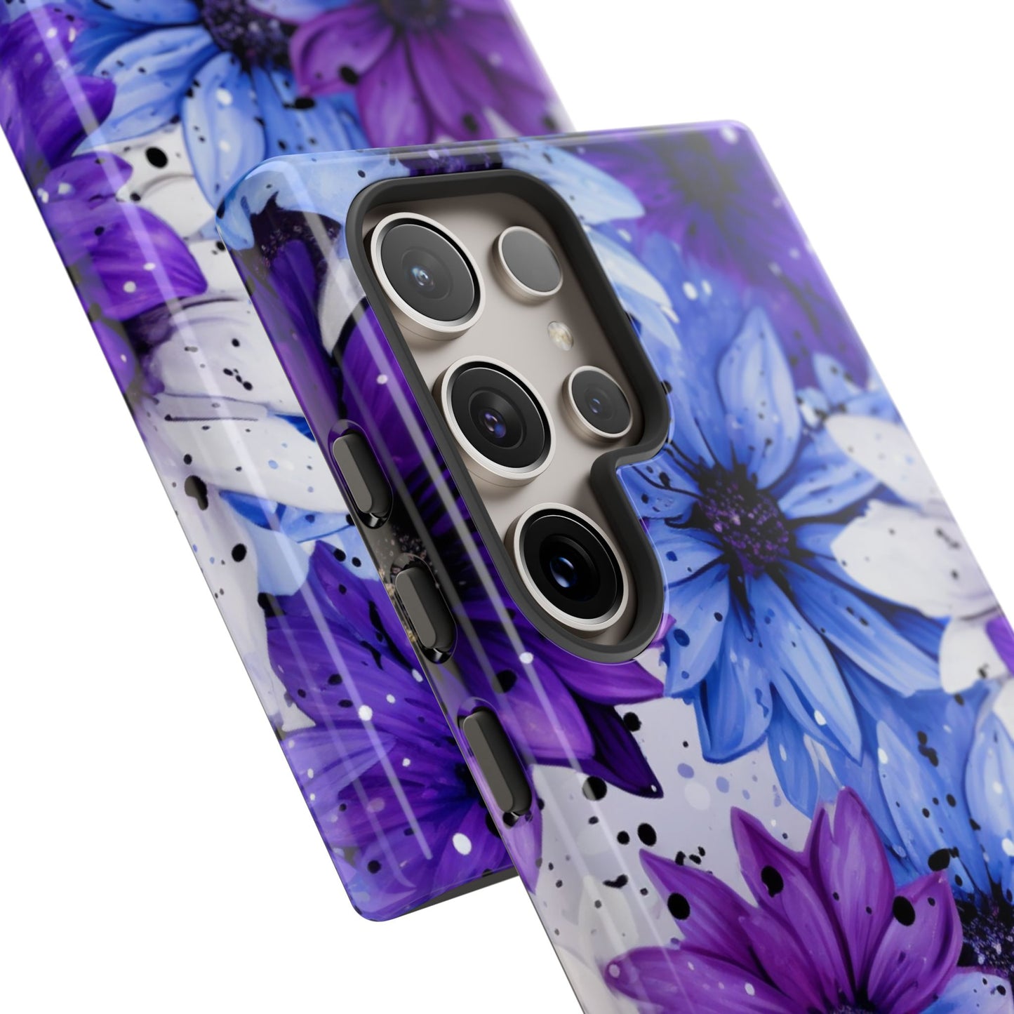 Blue & Purple Floral Splash Mobile Cover – Elegant Artistic Flowers