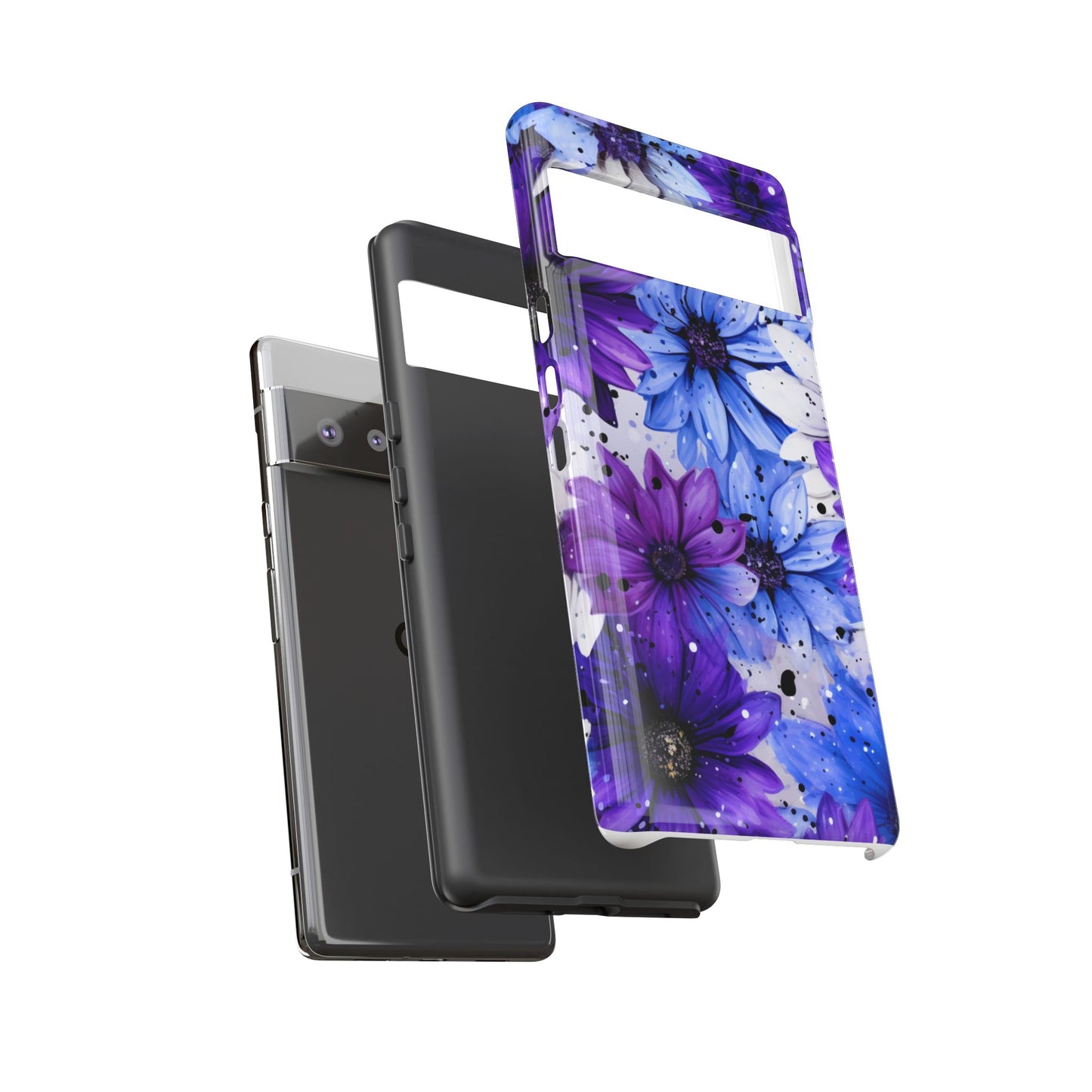 Blue & Purple Floral Splash Mobile Cover – Elegant Artistic Flowers