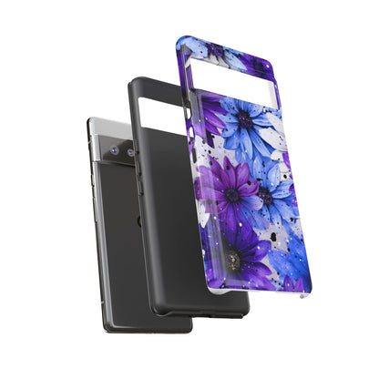 Blue & Purple Floral Splash Mobile Cover – Elegant Artistic Flowers