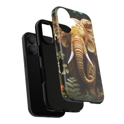 Golden Jungle Elephant Mobile Cover – Intricate Paper Art Design
