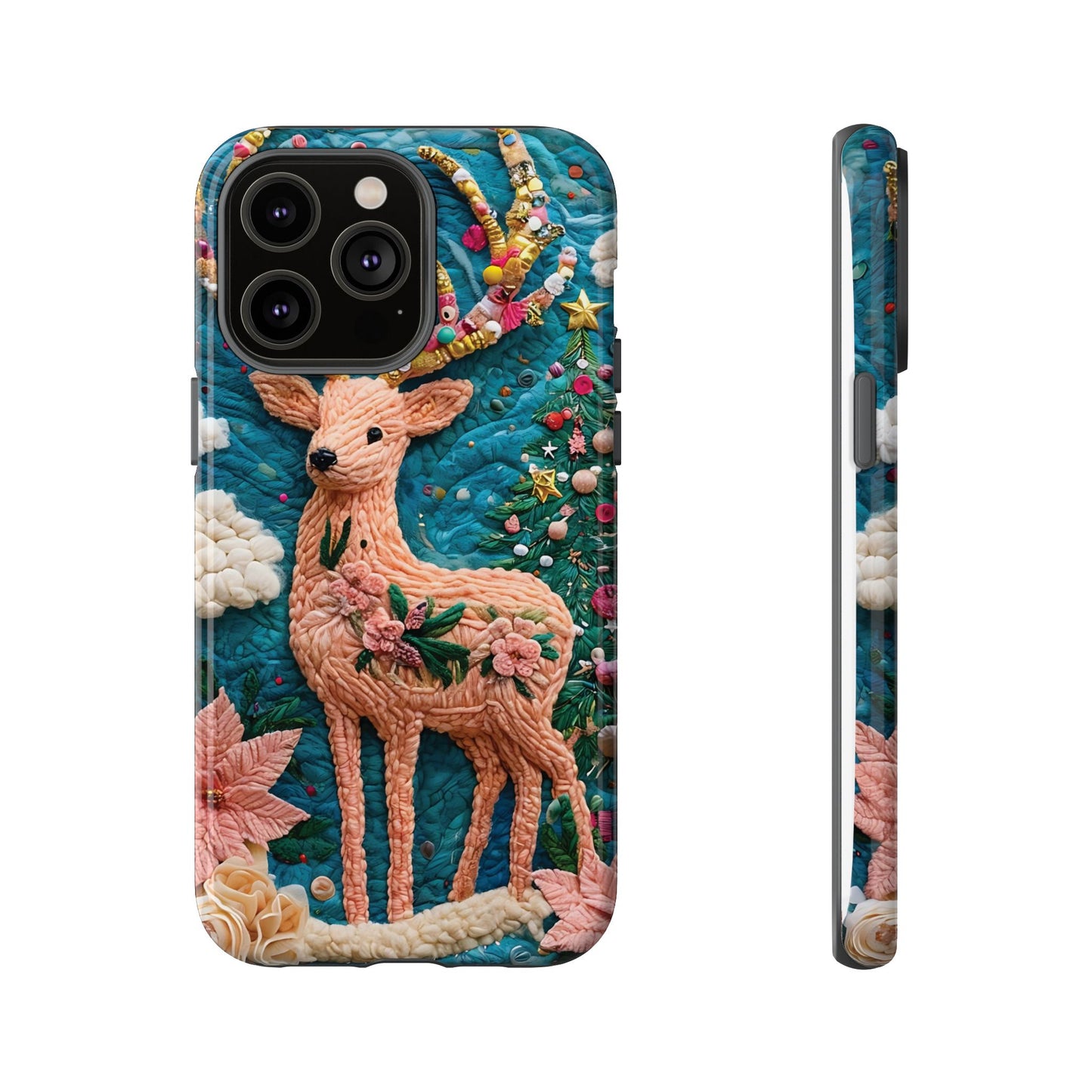 Whimsical Textile Art Featuring Intricate Peach-Colored Deer phone case design.
