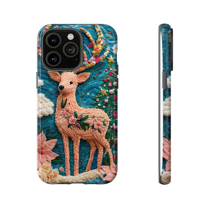 Whimsical Textile Art Featuring Intricate Peach-Colored Deer phone case design.