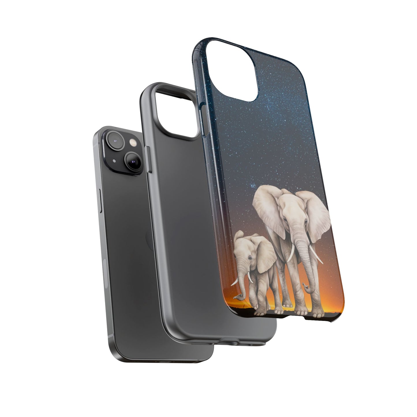 Starry Safari Elephant Family Mobile Cover – Cosmic Wildlife Aesthetic