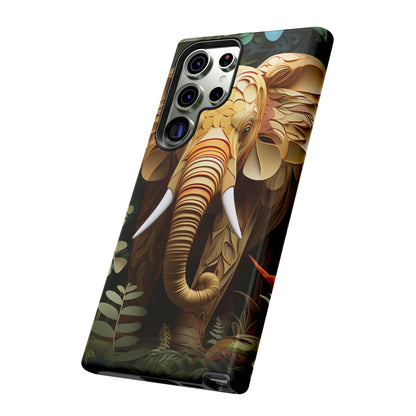 Golden Jungle Elephant Mobile Cover – Intricate Paper Art Design