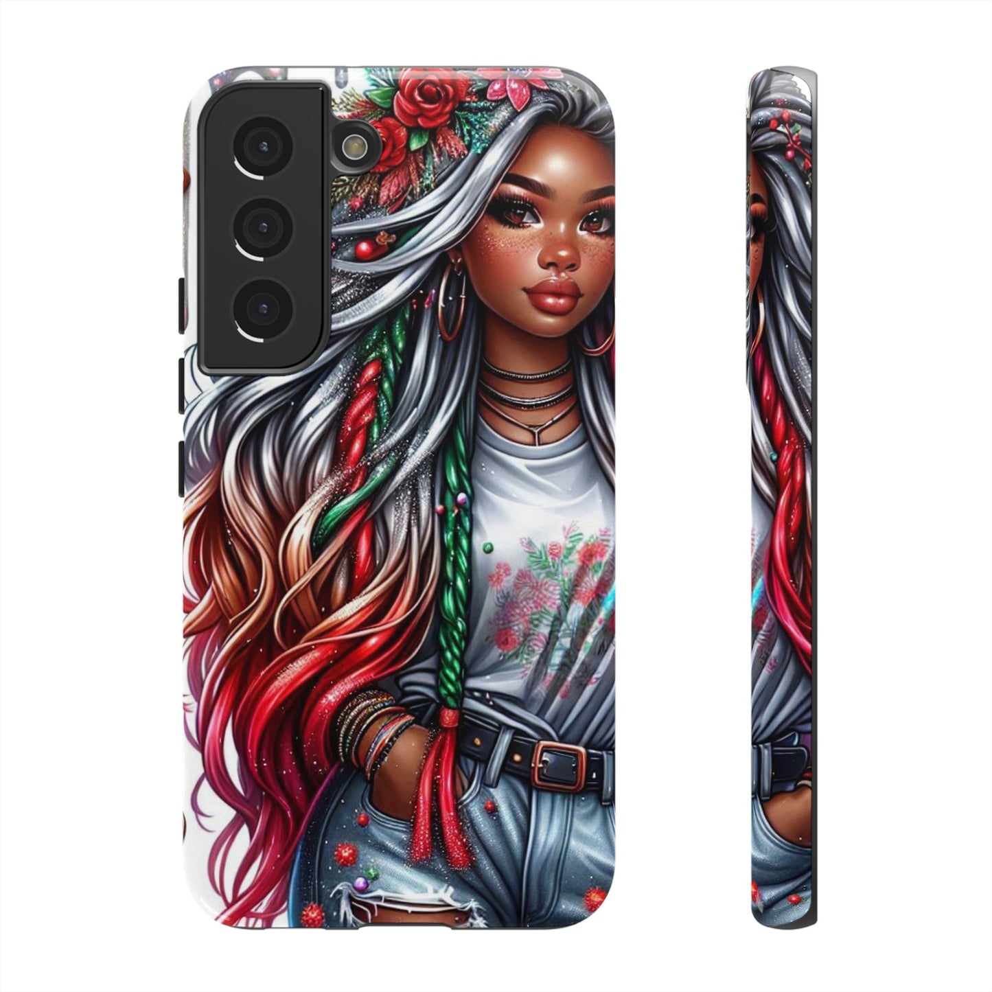 Festive Boho Queen – Holiday Glow & Candy Cane Braids Mobile Cover