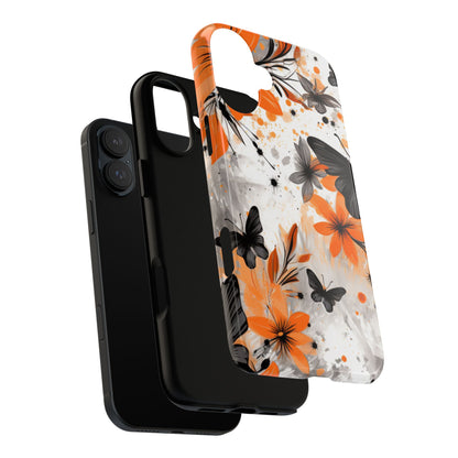 Bold Butterfly & Floral Splash Mobile Cover – Black & Orange Aesthetic