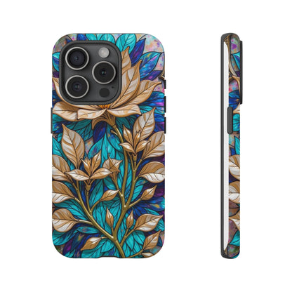 Majestic Golden Blossoms on Mosaic Blue Splendor
