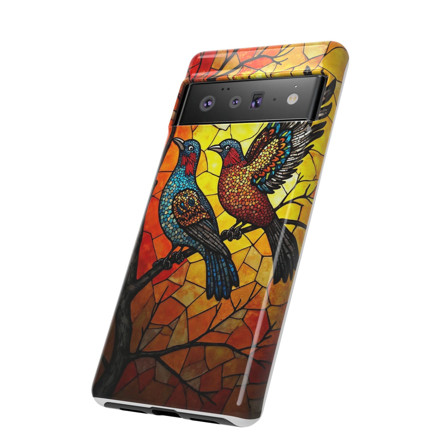 Vibrant Hummingbirds with Stained Glass Charm