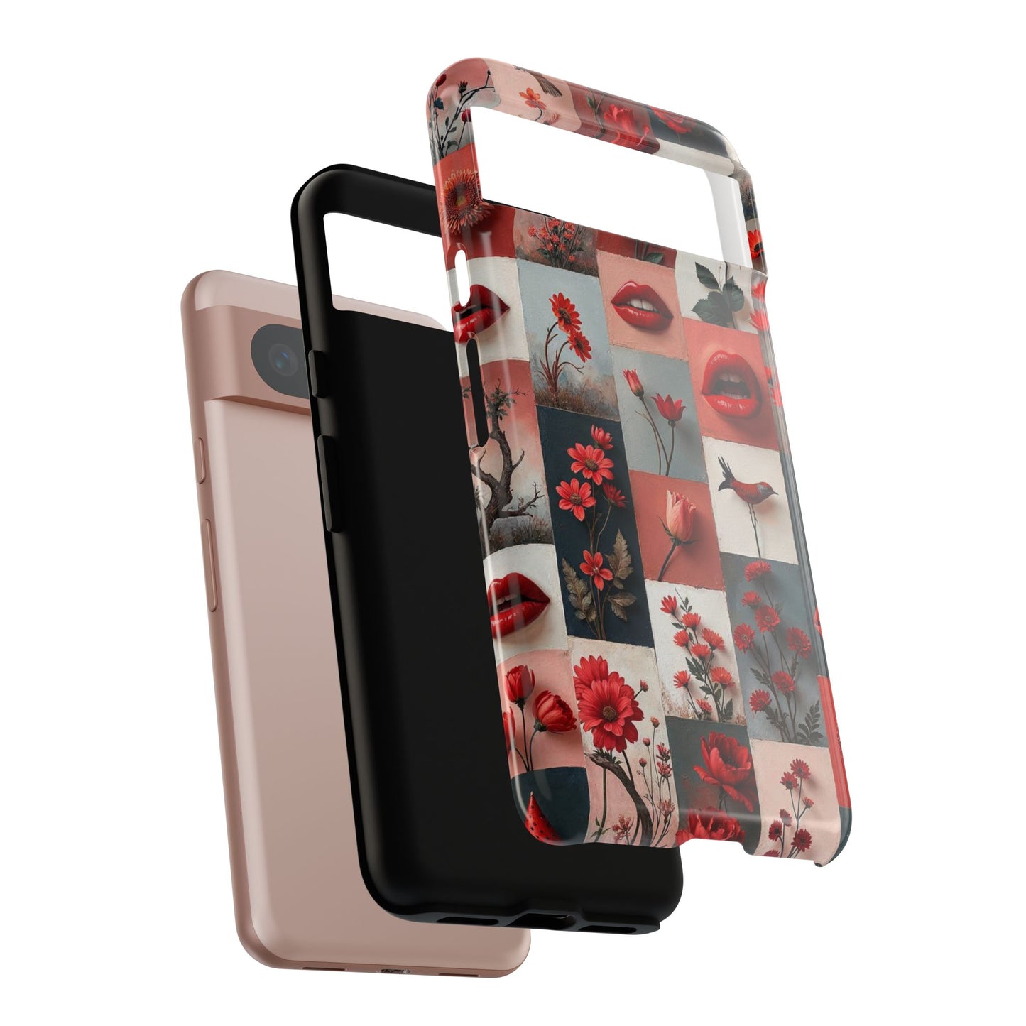 Red Flowers & Lips Collage Phone Case