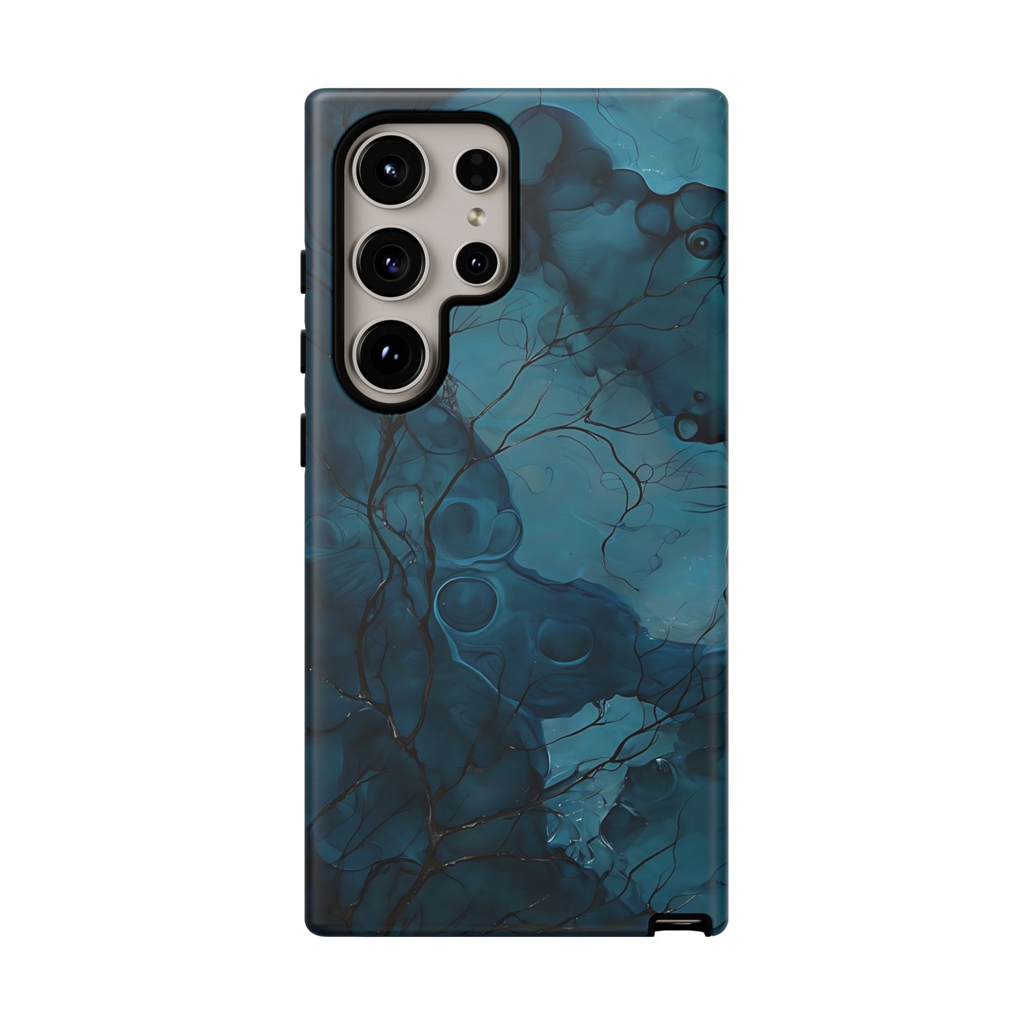 Surreal Abstract Digital Art With Deep Teal And Navy Hues phone case design