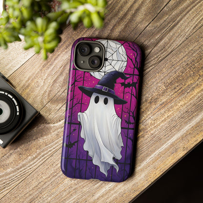 Stylized Halloween Illustration of a Ghost in Stained Glass  phone case design.