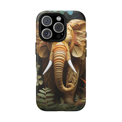Golden Jungle Elephant Mobile Cover – Intricate Paper Art Design