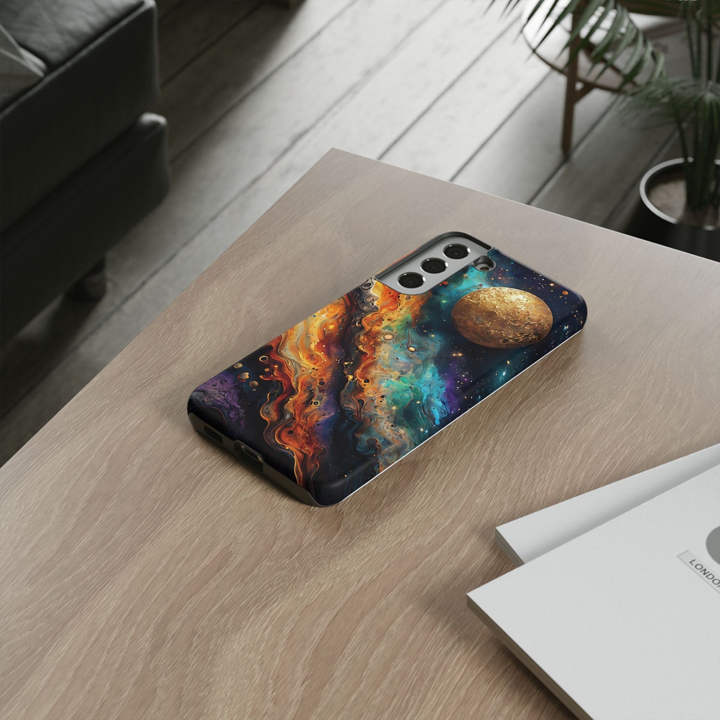 Cosmic Abstract Artwork With Dynamic Swirling Fluid Patterns phone case design.