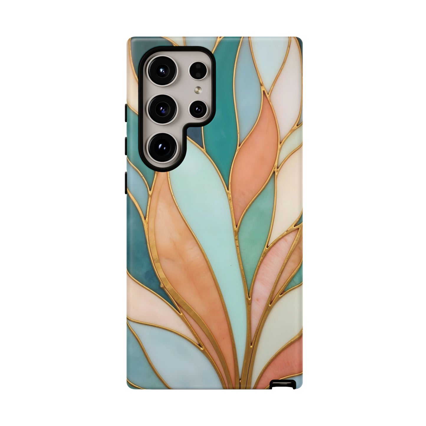 Geometric Leaves: Teal, Peach, and Gold Harmony