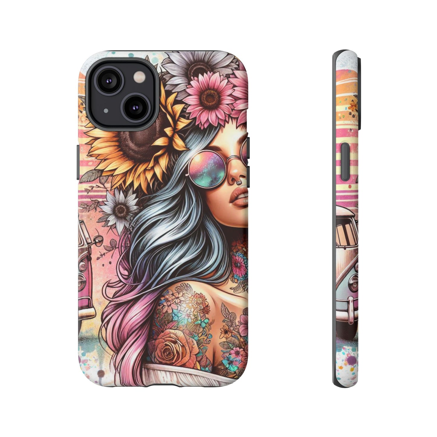 Retro Boho Wanderer – Sunflower Hippie Van Mobile Cover