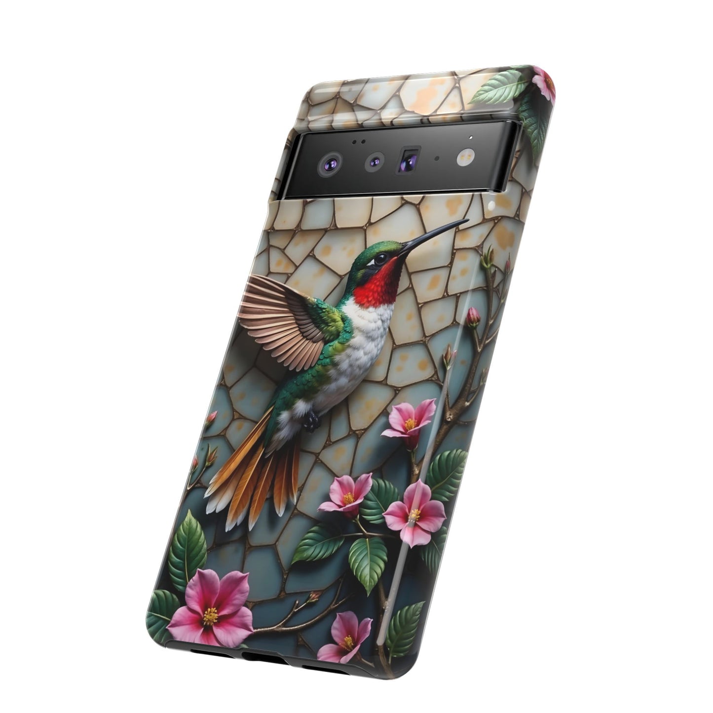 Vivid Hummingbird with Blossoming Branches | Artistic Mosaic Style