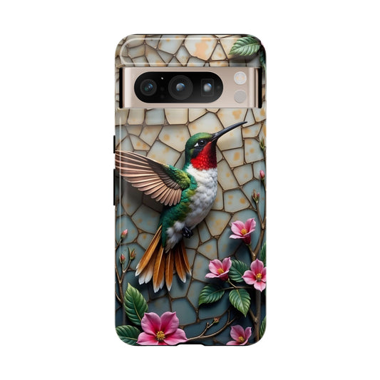 Vivid Hummingbird with Blossoming Branches | Artistic Mosaic Style