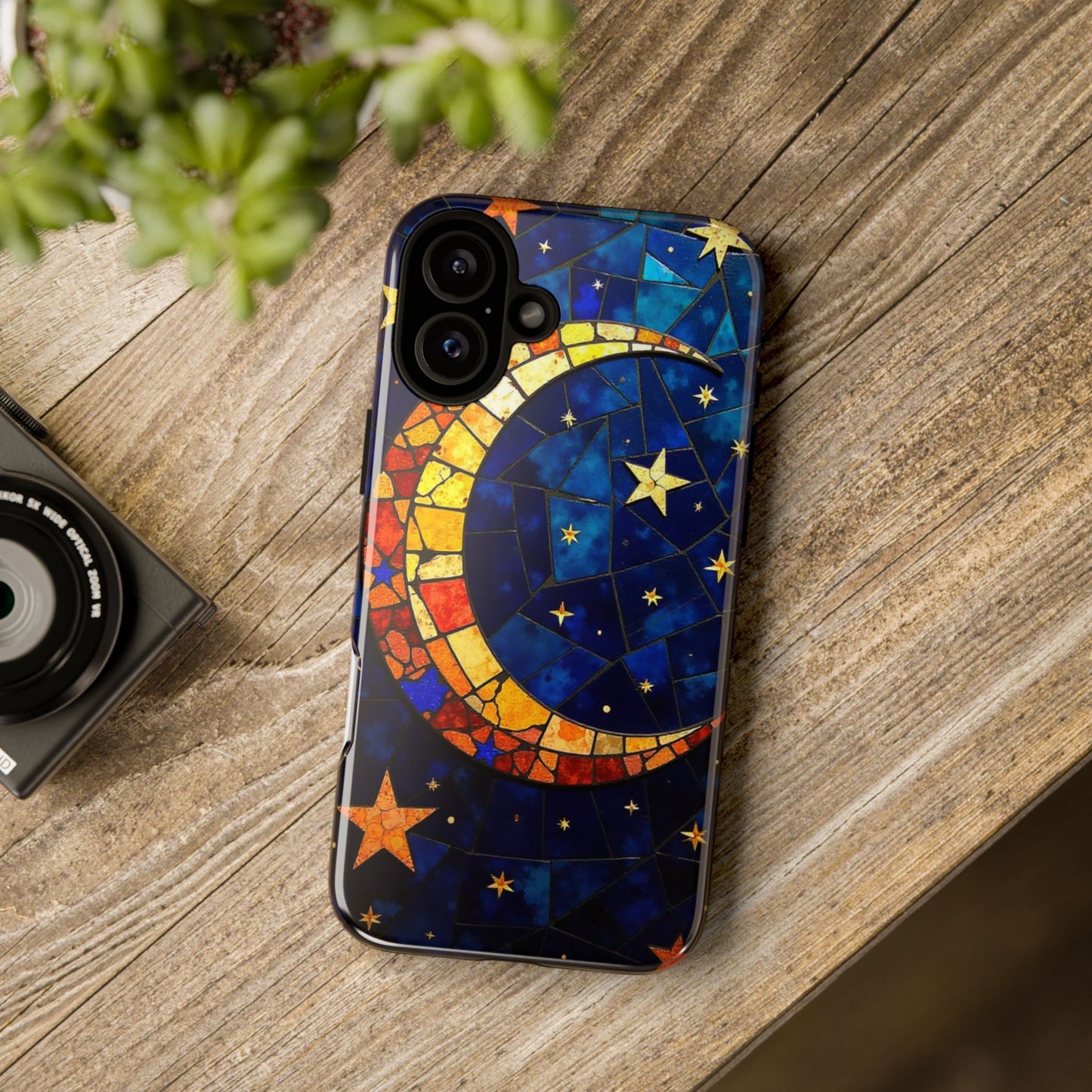 Celestial Crescent: Vibrant Moon and Stars Phone Case