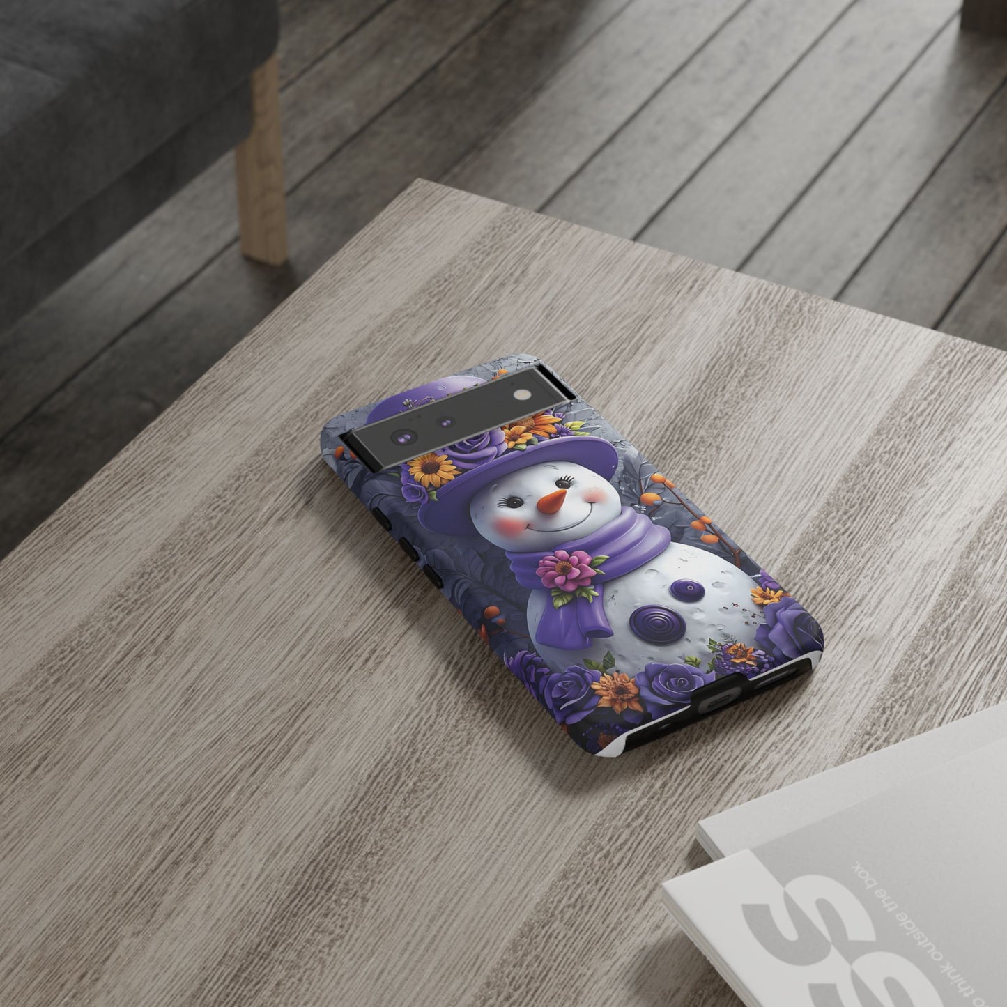 Cheerful Snowman With Colorful Floral Hat And Scarf phone case design
