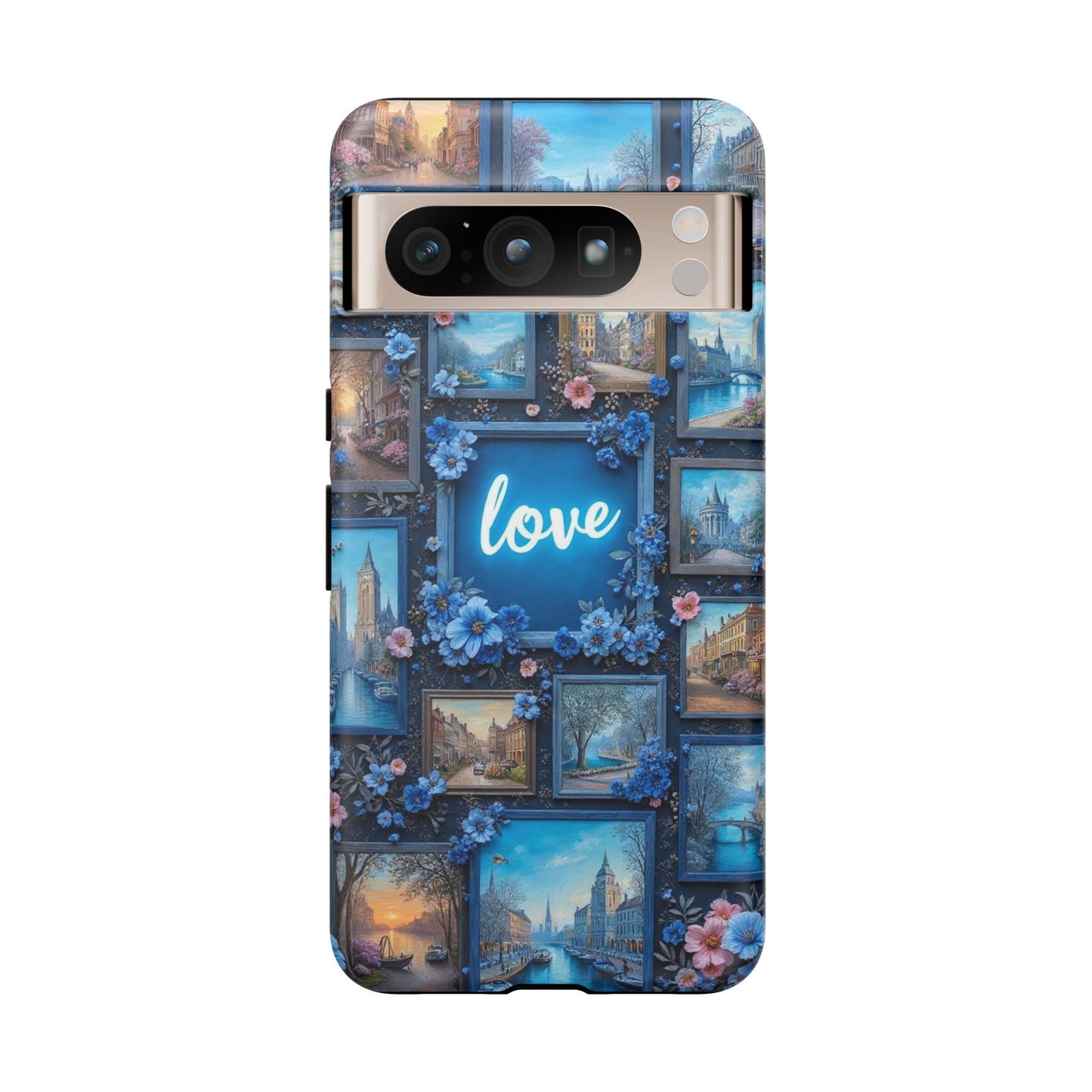 Blue Floral Love Frame Phone Case