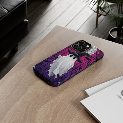 Stylized Halloween Illustration of a Ghost in Stained Glass  phone case design.