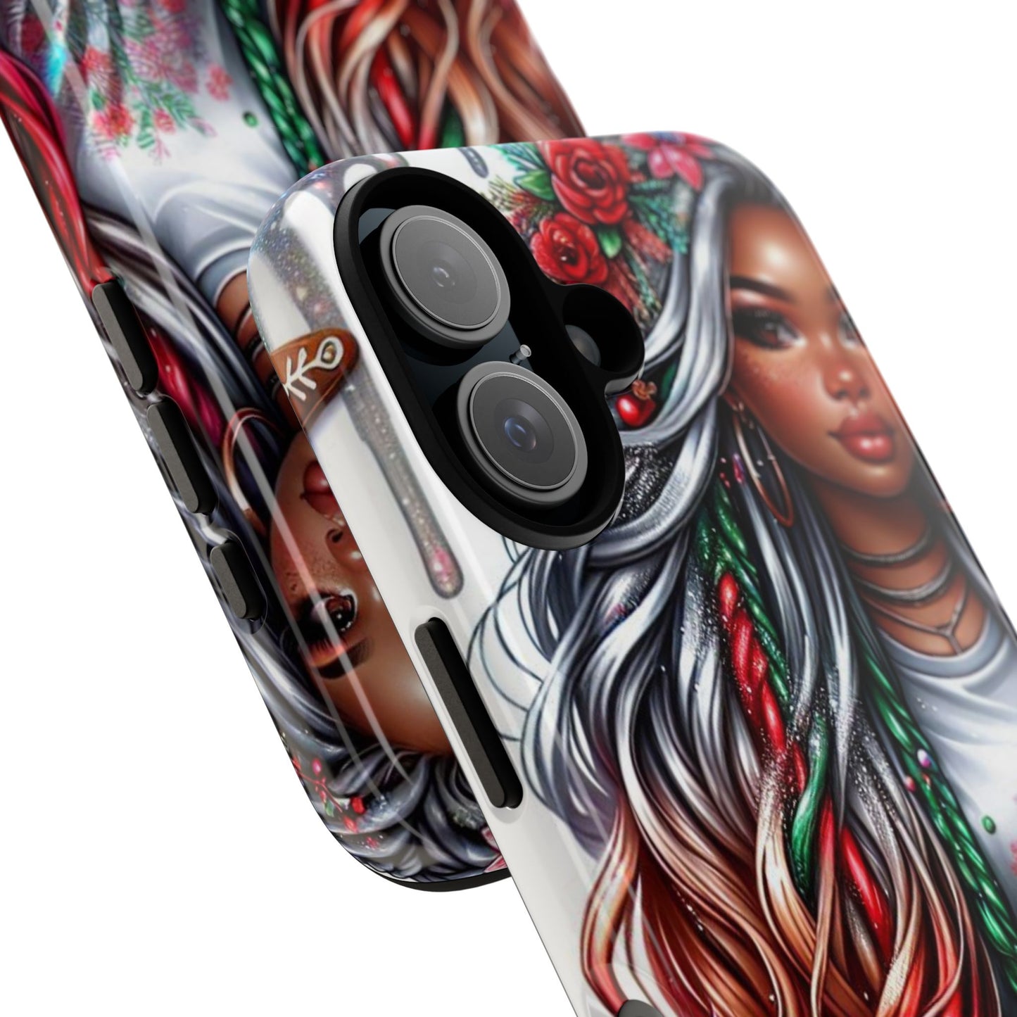Festive Boho Queen – Holiday Glow & Candy Cane Braids Mobile Cover